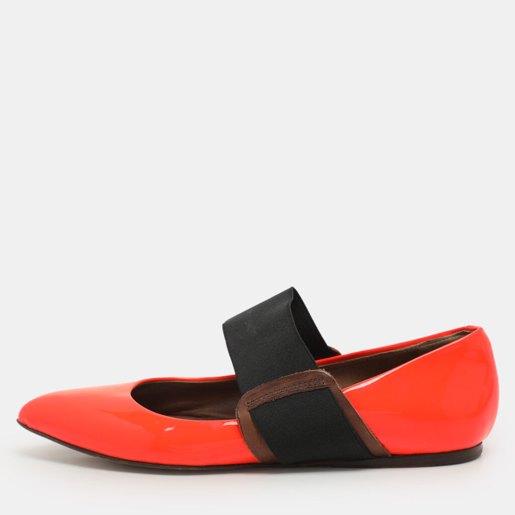 luxury-women-marni-used-shoes-p1155129-005 Marni Neon Orange Patent Leather Ballet Flats Size 35