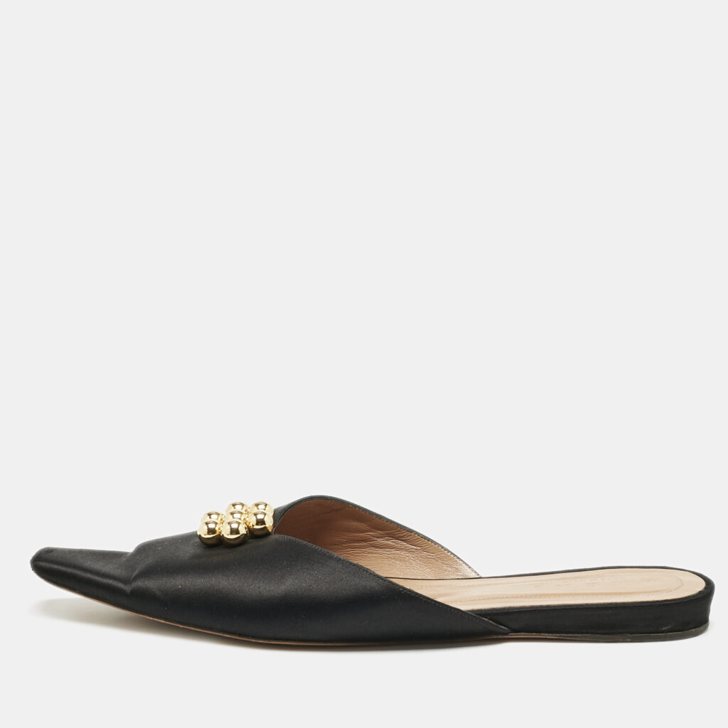 luxury-women-marni-used-shoes-p1170398-001 Marni Black Satin Embellished Pointed Toe Flat Mules Size 41