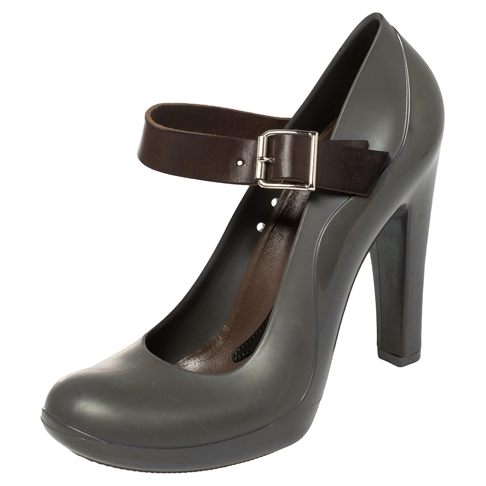 luxury-women-marni-used-shoes-p433745-003 Marni Grey Jelly and Leather Mary Jane Pumps Size 37