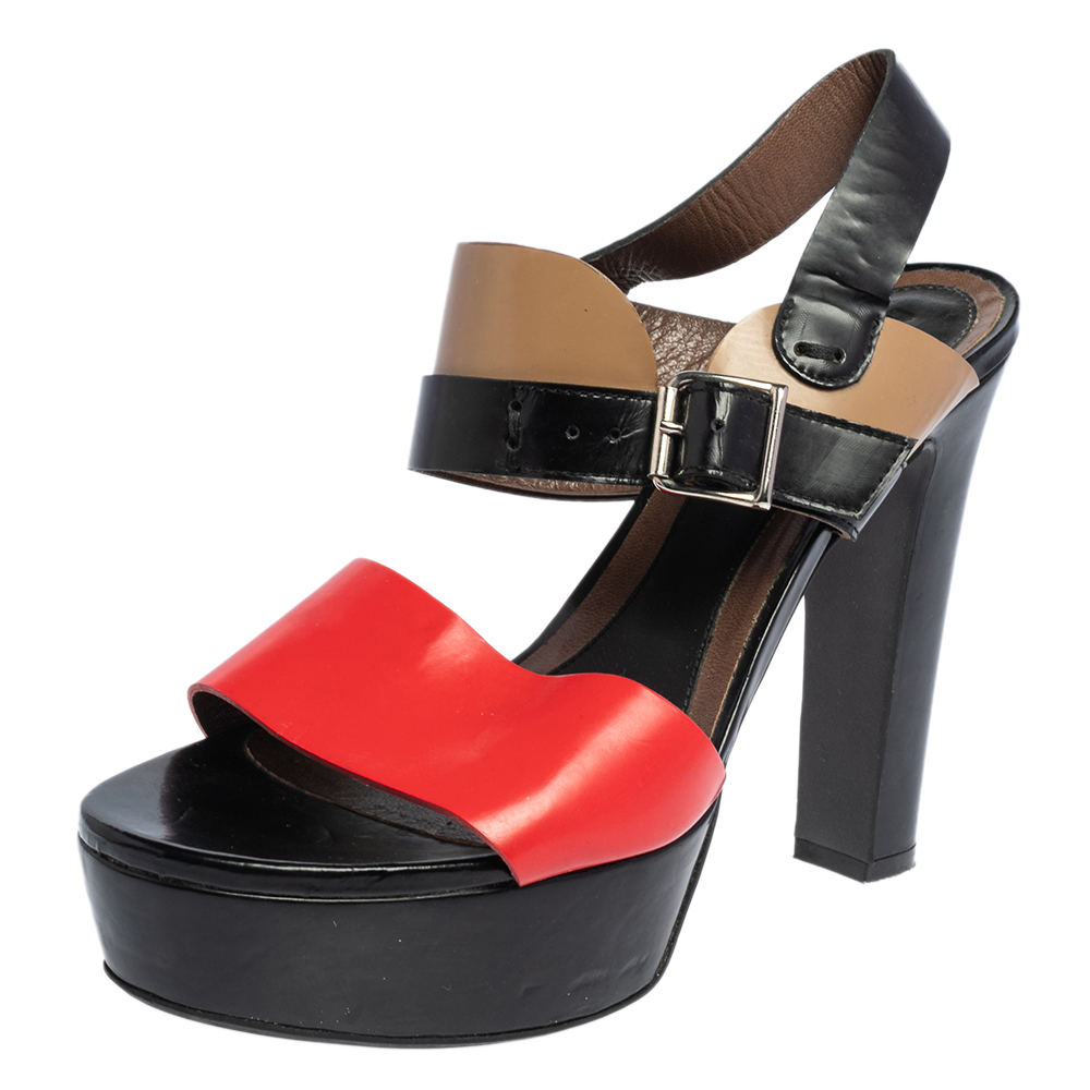 luxury-women-marni-used-shoes-p472301-001 Marni Tricolor Leather Platform Ankle Strap Sandals Size 40