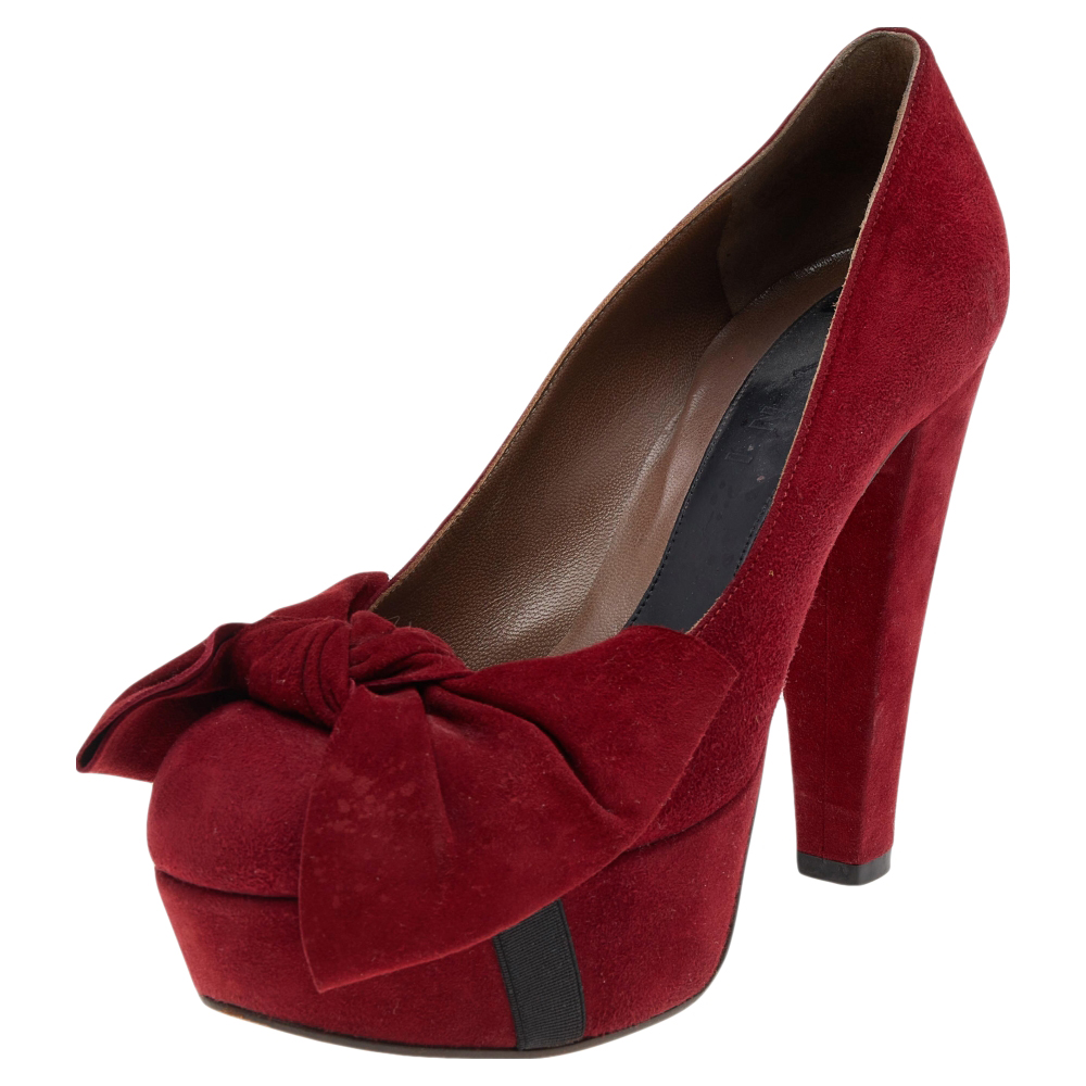 luxury-women-marni-used-shoes-p560844-007-2 Marni Red Suede Bow Platform Pumps Size 37
