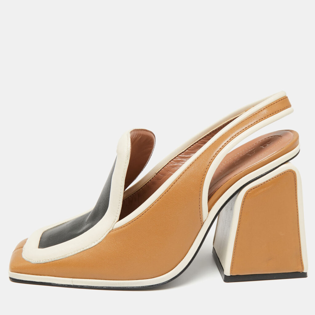 luxury-women-marni-used-shoes-p642174-010-2 Marni Tri-Color Leather Square Toe Block Heel Slingback Sandals Size 37