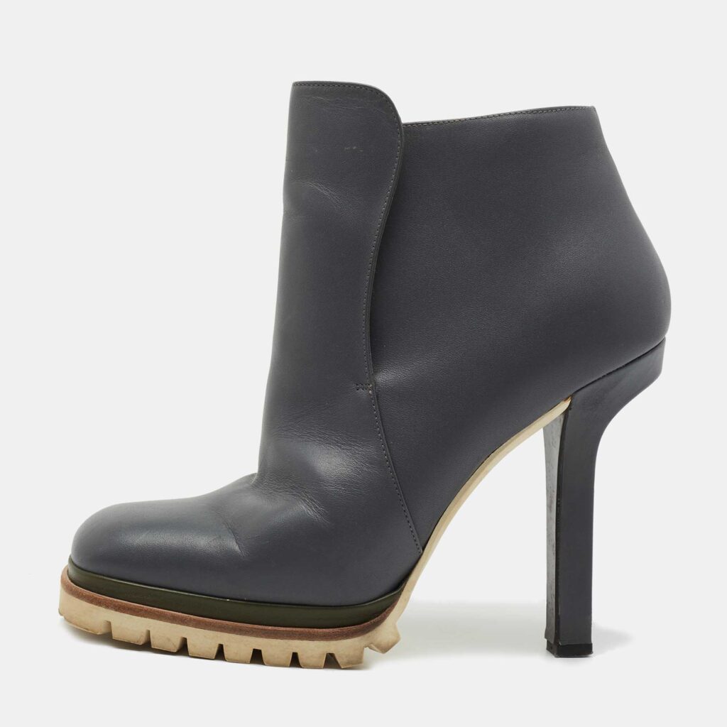 luxury-women-marni-used-shoes-p747074-003 Marni Grey Leather Square Toe Ankle Booties Size 40