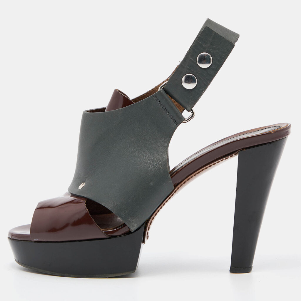 luxury-women-marni-used-shoes-p789291-010 Marni Grey/Brown Leather Ankle Strap Platform Pumps Size 40