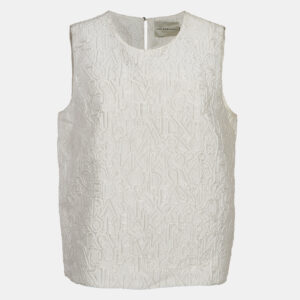 Mary Katrantzou Off-White Alphabet Jacquard Crepe Sleeveless Top L