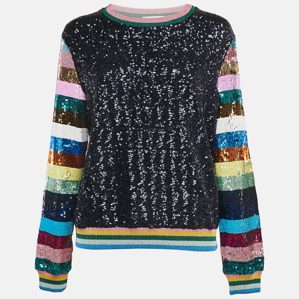 luxury-women-mary-katrantzou-used-clothes-p1107413-004 MARY KATRANTZOU Sequin Knit Rainbow Sleeve Detail Magpie Sweater M