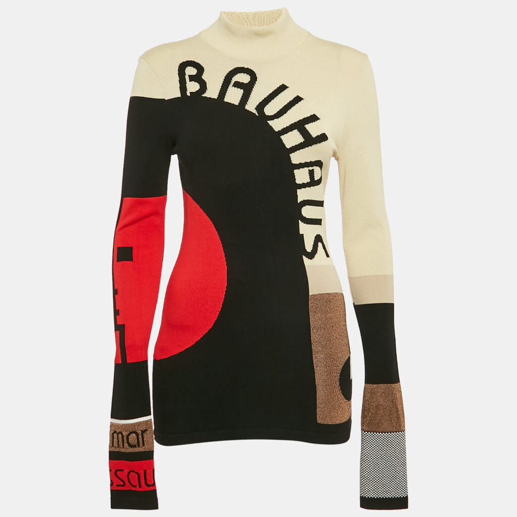 luxury-women-mary-katrantzou-used-clothes-p1109675-001 Mary Katrantzou Cream/Black Intarsia Mock Neck Sweater M