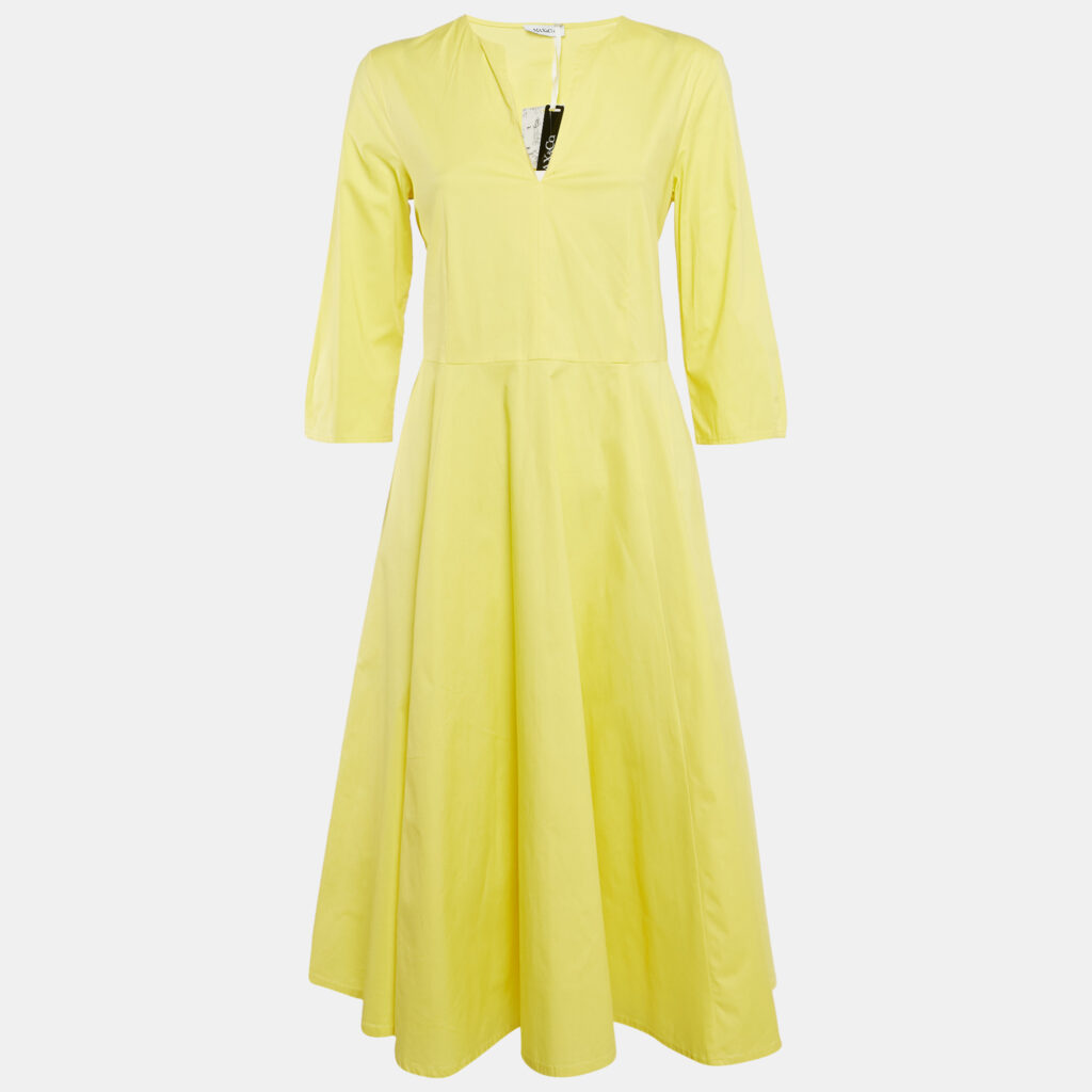 luxury-women-max-co-new-clothes-p1112688-003 Max & Co. Yellow Cotton Tie-Up Waist Detail Midi Dress M