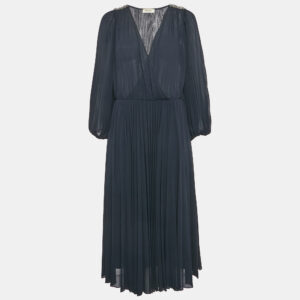Max & Co. Navy Blue Plisse Embellished Midi Dress L