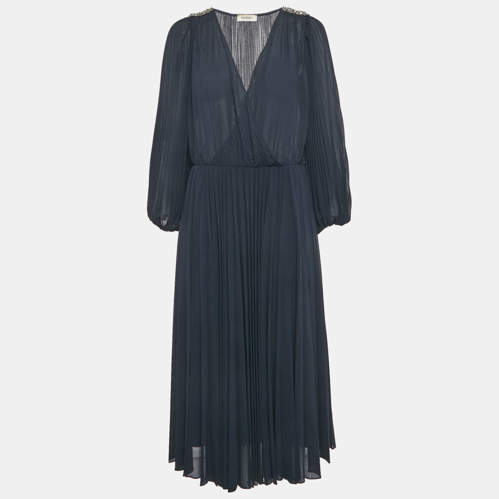 luxury-women-max-co-used-clothes-p1112400-002 Max & Co. Navy Blue Plisse Embellished Midi Dress L