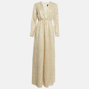 Max Mara Cream Brocade Fil-Coupe Zeda Maxi Dress S