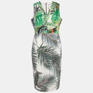 Max Mara Green Tropical Print Cotton Sleeveless Midi Dress L