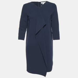 Max Mara Navy Blue Crepe Bocca Faux Wrap Dress S