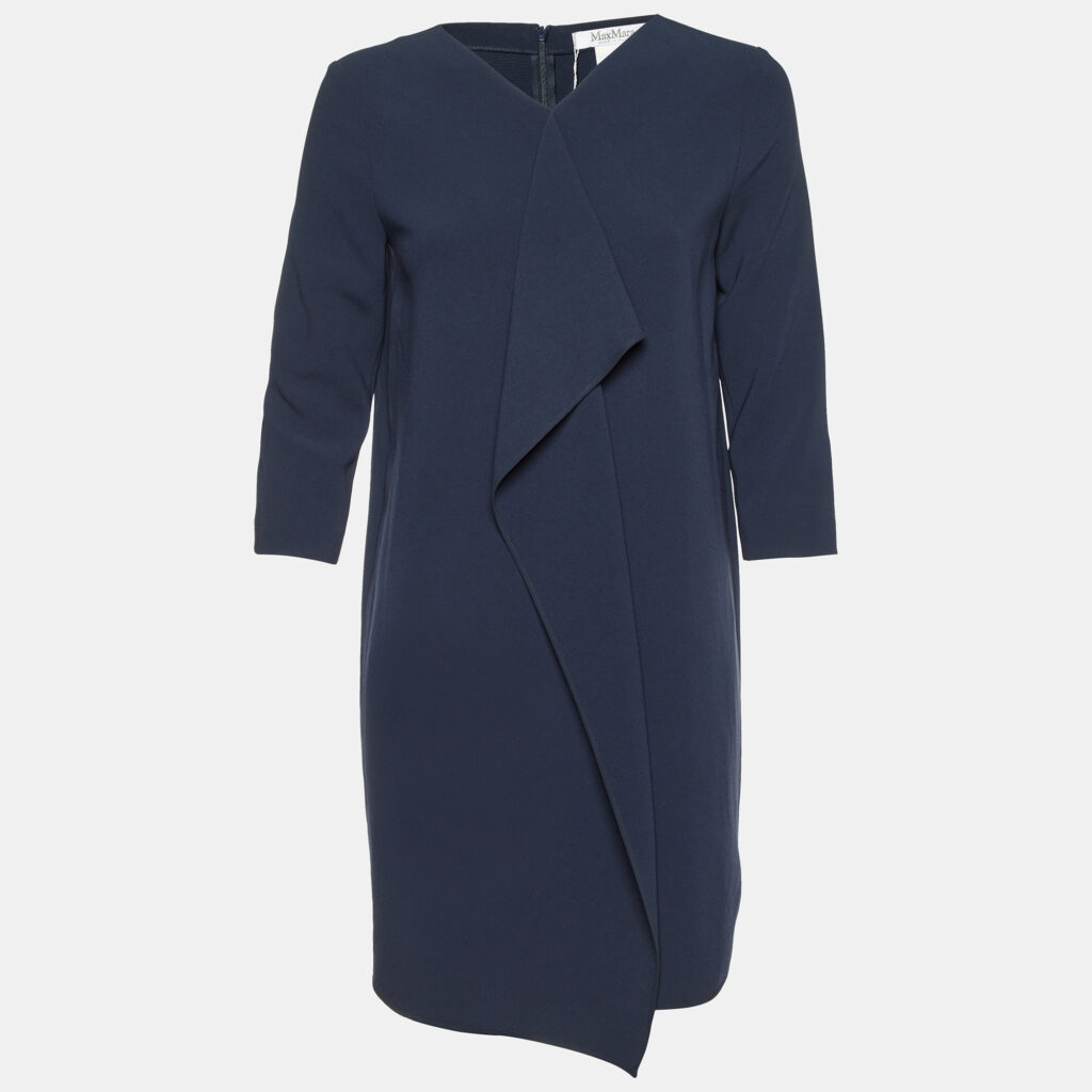 luxury-women-max-mara-new-clothes-p1124814-008 Max Mara Navy Blue Crepe Bocca Faux Wrap Dress S