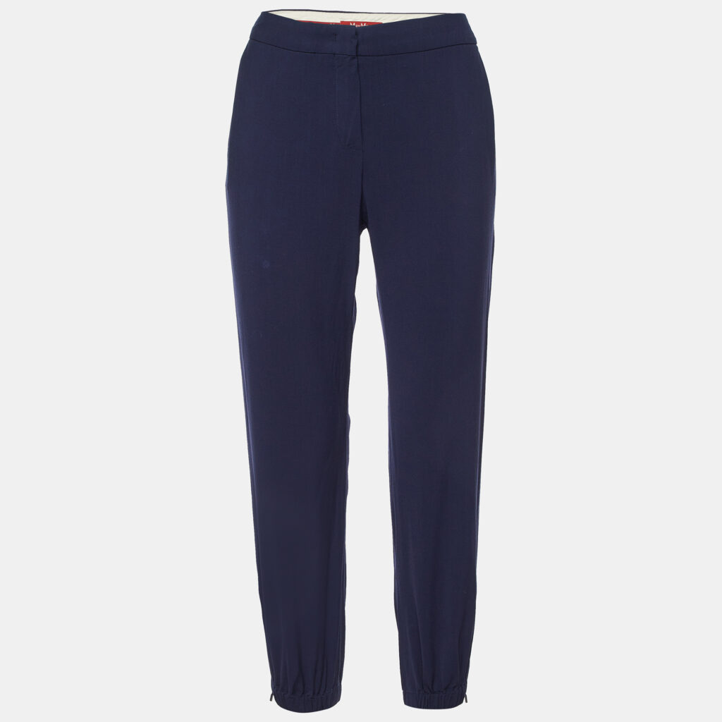 luxury-women-max-mara-studio-used-clothes-p1124857-006 Max Mara Studio Navy Blue Wool Blend Tapered Trousers S