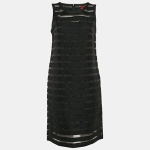 Max Mara Studio Black Striped Cotton Blend Sleeveless Short Dress M