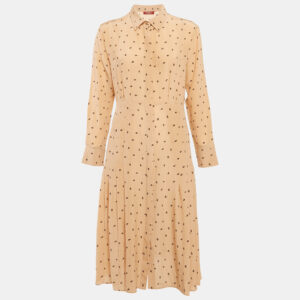 Max Mara Studio Peach Printed Silk Pleated Shorts Dress M