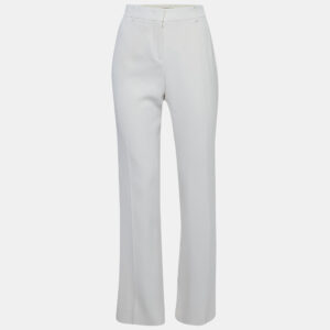 Max Mara Studio Off-White Crepe Wide Leg Trousers L