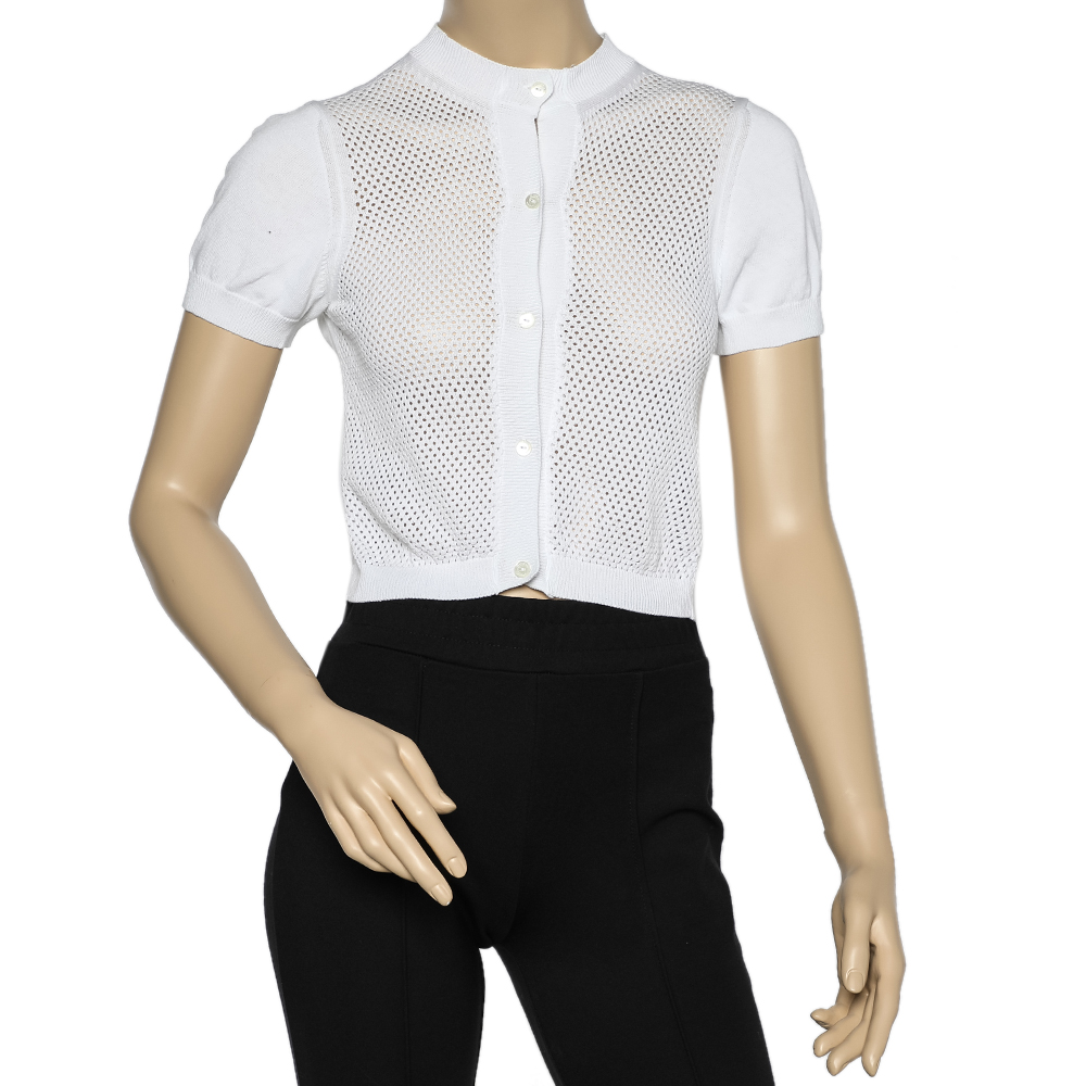 luxury-women-max-mara-studio-used-clothes-p586642-002-1 Max Mara Studio White Perforated Cotton Knit Cropped Cardigan L