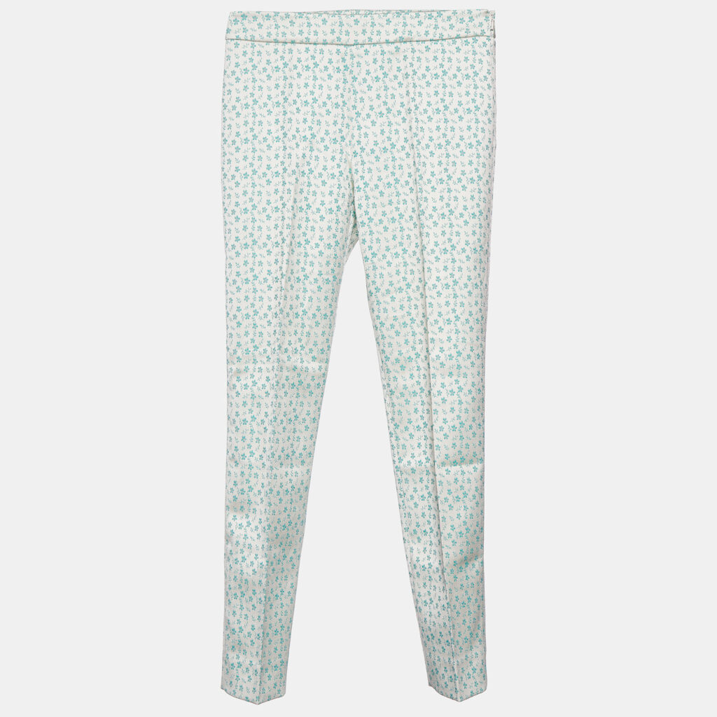 luxury-women-max-mara-studio-used-clothes-p769720-002 Max Mara Studio Green Floral Jacquard Tapered Leg Trousers S