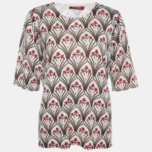Max Mara Studio Beige Floral Print Wool & Silk Knit Top XL