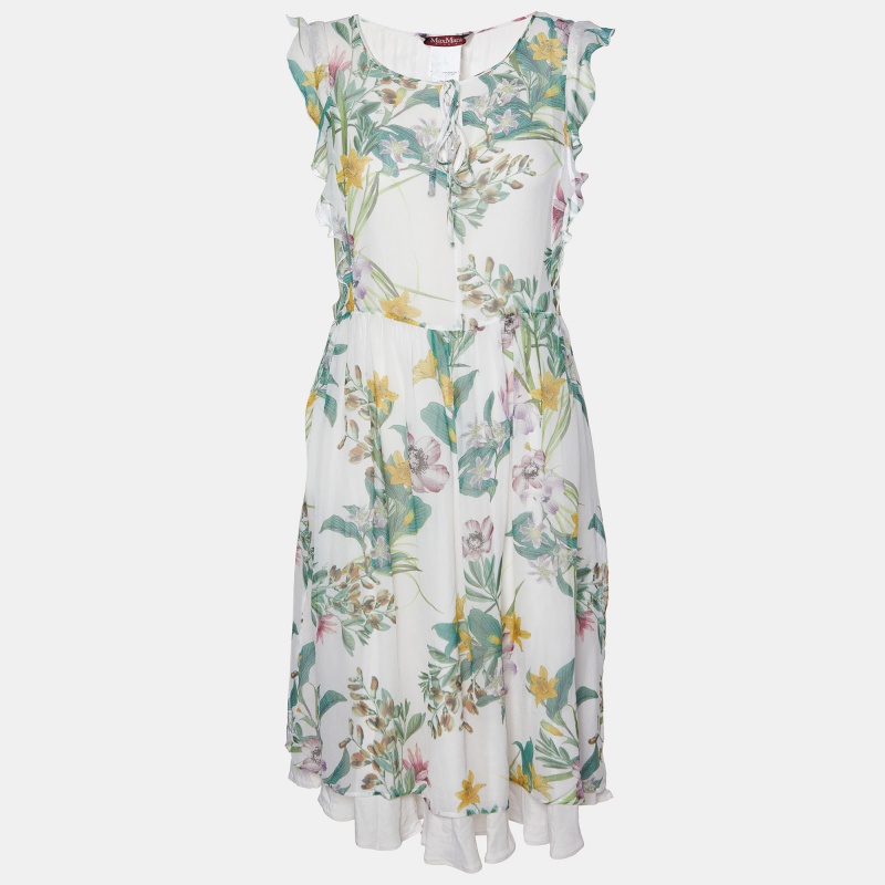 luxury-women-max-mara-studio-used-clothes-p982063-1716379723-004 Max Mara Studio Multicolor Floral Printed Silk Short Dress L