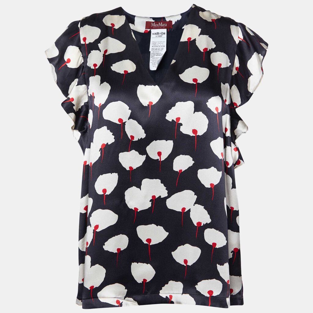 luxury-women-max-mara-studio-used-clothes-p984836-002 Max Mara Studio Black Floral Print Silk Satin Blouse M