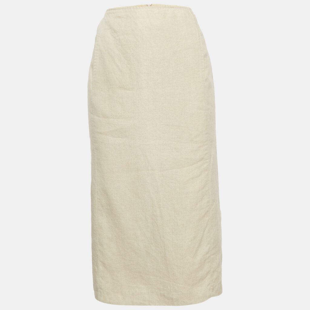luxury-women-max-mara-used-clothes-p1034983-001 Max Mara Beige Linen Midi Skirt M