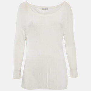 Max Mara White Rib Knit Boat Neck Top XXL