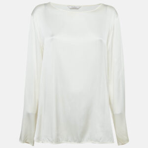 Max Mara Leisure Cream Satin Silk Long Sleeve Blouse XL