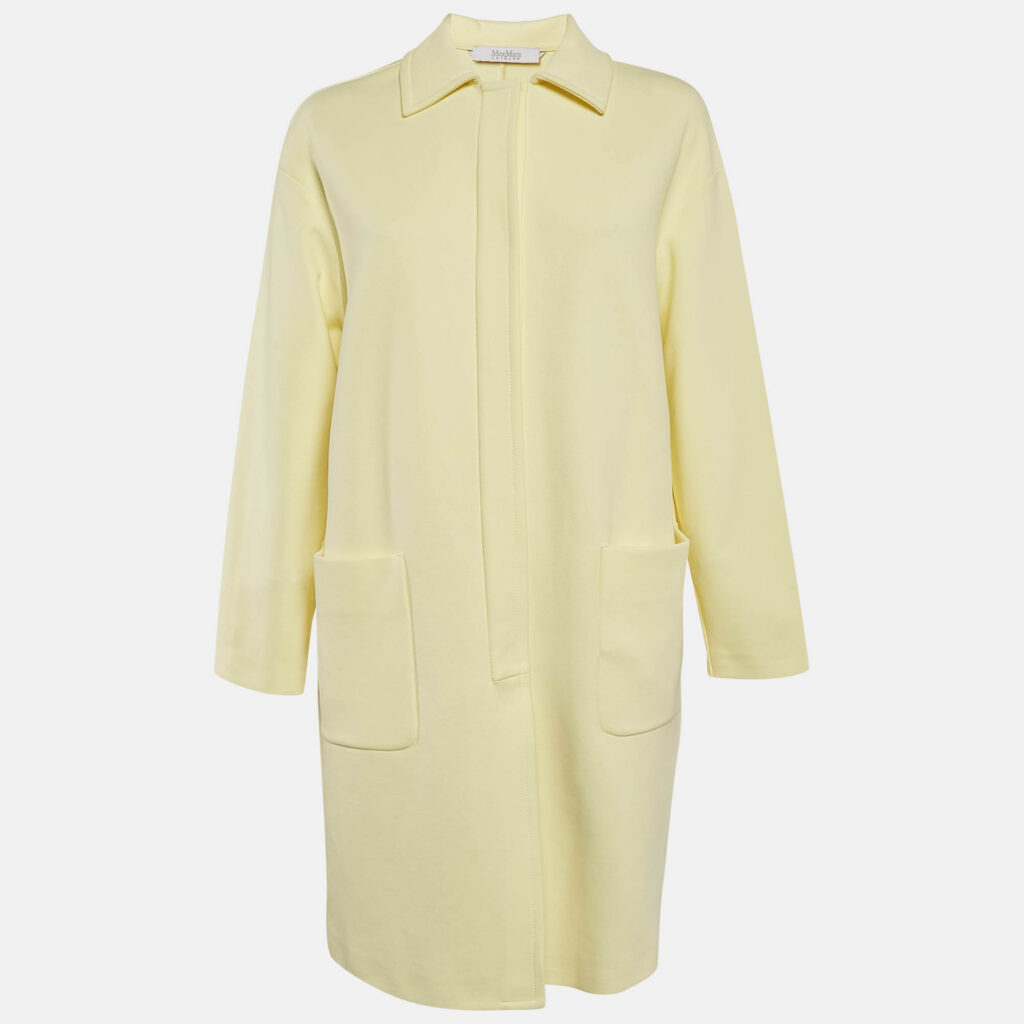 luxury-women-max-mara-used-clothes-p1093676-001 Max Mara Yellow Gabardine Single Breasted Long Coat M