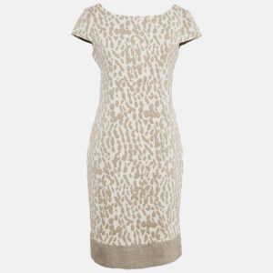 Max Mara Ivory/Beige Jacquard Knit Cap Sleeve Short Dress M