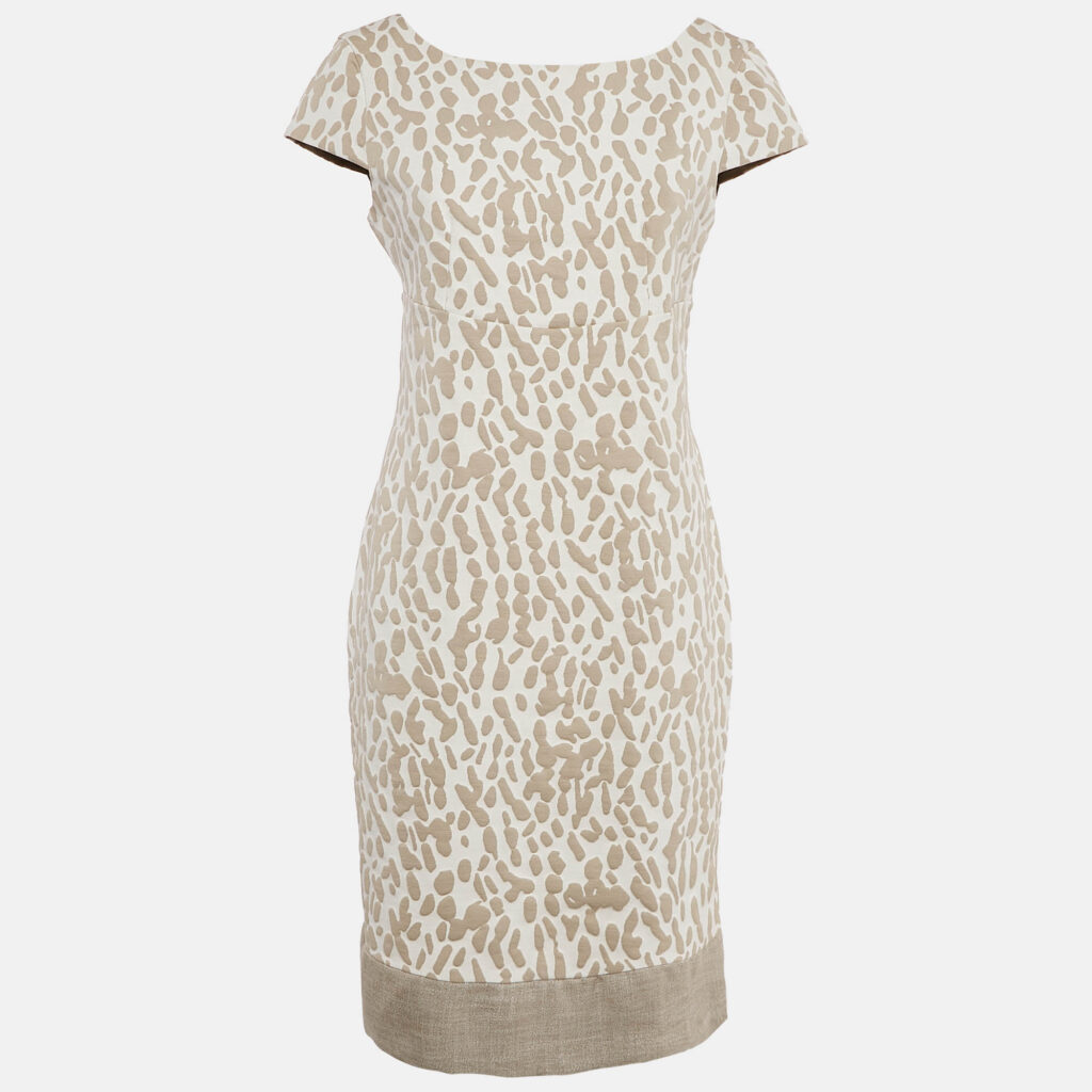 luxury-women-max-mara-used-clothes-p1100079-002 Max Mara Ivory/Beige Jacquard Knit Cap Sleeve Short Dress M