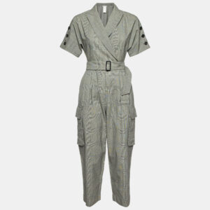 Max Mara Grey Check Virgin Wool Belted Jumpsuit S