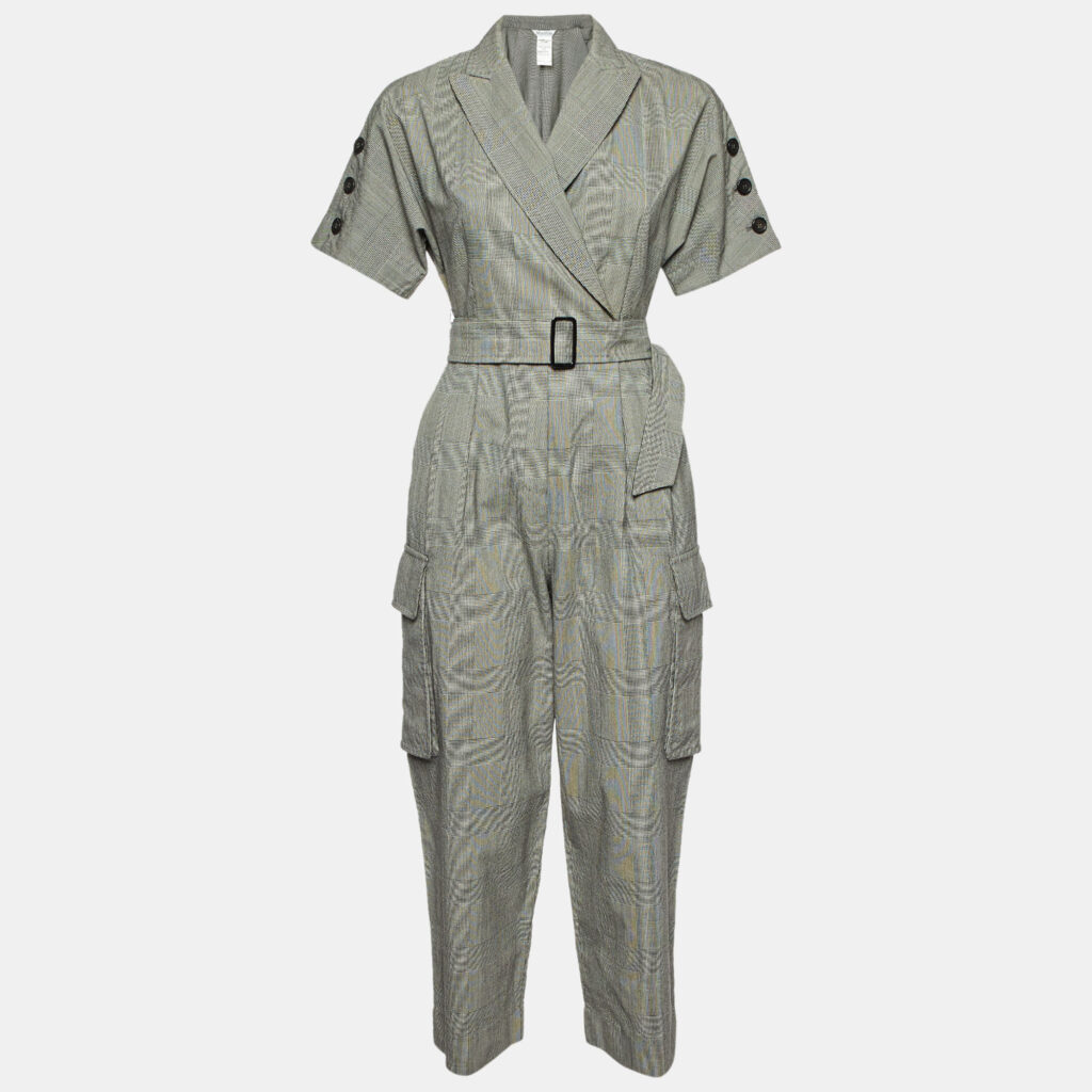 luxury-women-max-mara-used-clothes-p1102503-001 Max Mara Grey Check Virgin Wool Belted Jumpsuit S
