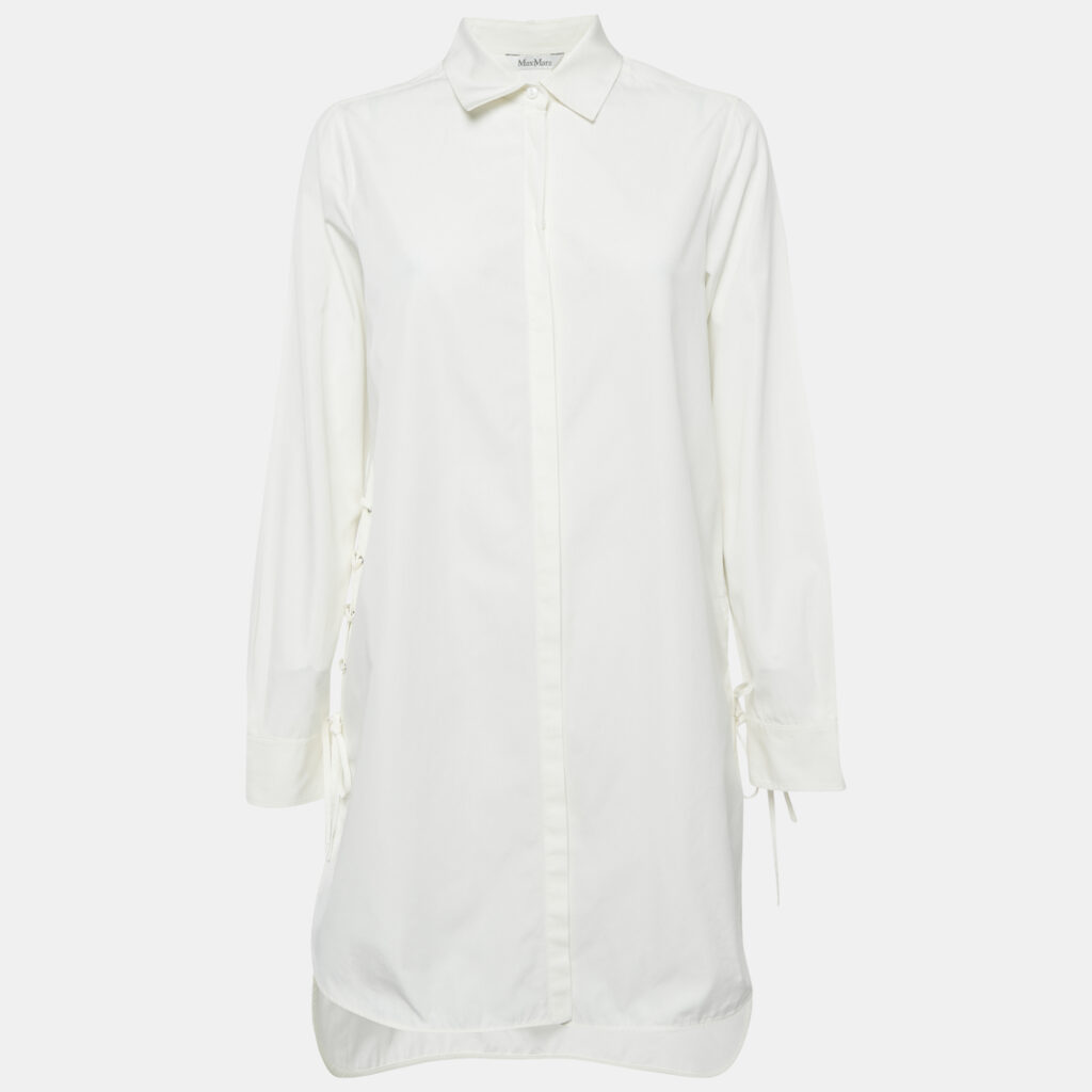 luxury-women-max-mara-used-clothes-p1110888-003 Max Mara White Cotton Lace-Up Shirt Dress S