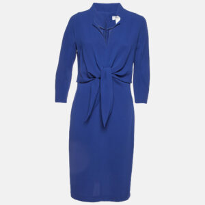 max mara blue crepe tie-up detail midi dress m