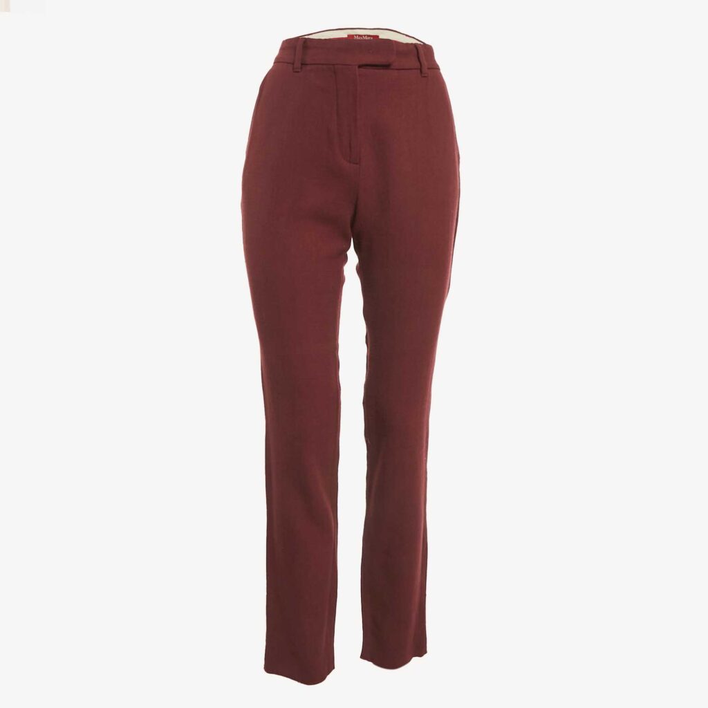 Max Mara Burgundy Wool Slim Fit Trousers S