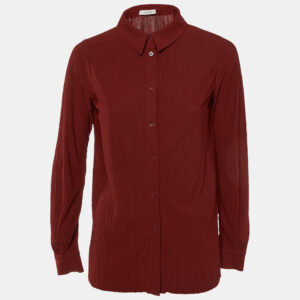 Max Mara Leisure Burgundy Crinkled Crepe Button Front Shirt S