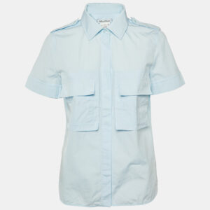Max Mara Blue Cotton Short Sleeve Shirt M