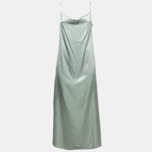 Max Mara Leisure Metallic Grey Satin Strappy Maxi Dress M