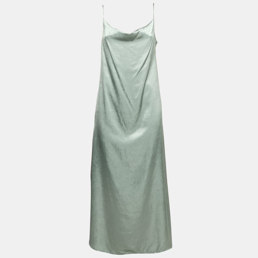 luxury-women-max-mara-used-clothes-p1149867-004 Max Mara Leisure Metallic Grey Satin Strappy Maxi Dress M