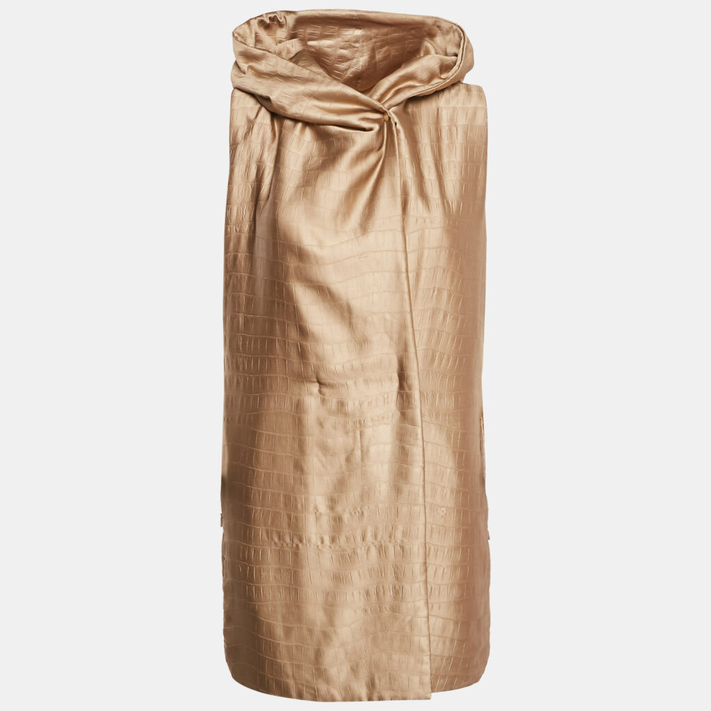 luxury-women-max-mara-used-clothes-p1150557-007 Max Mara City Beige Textured Satin Sleeveless Hooded Uguale Coat M