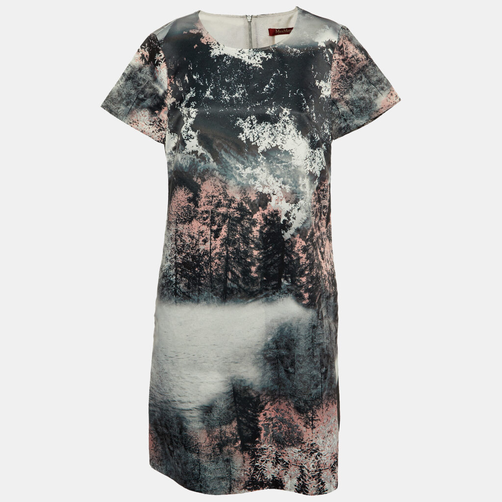 luxury-women-max-mara-used-clothes-p1152088-001 Max Mara Studio Grey Printed Satin Shift Dress M