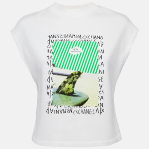 Max Mara White Printed Cotton Knit Crew Neck Crop Top XS