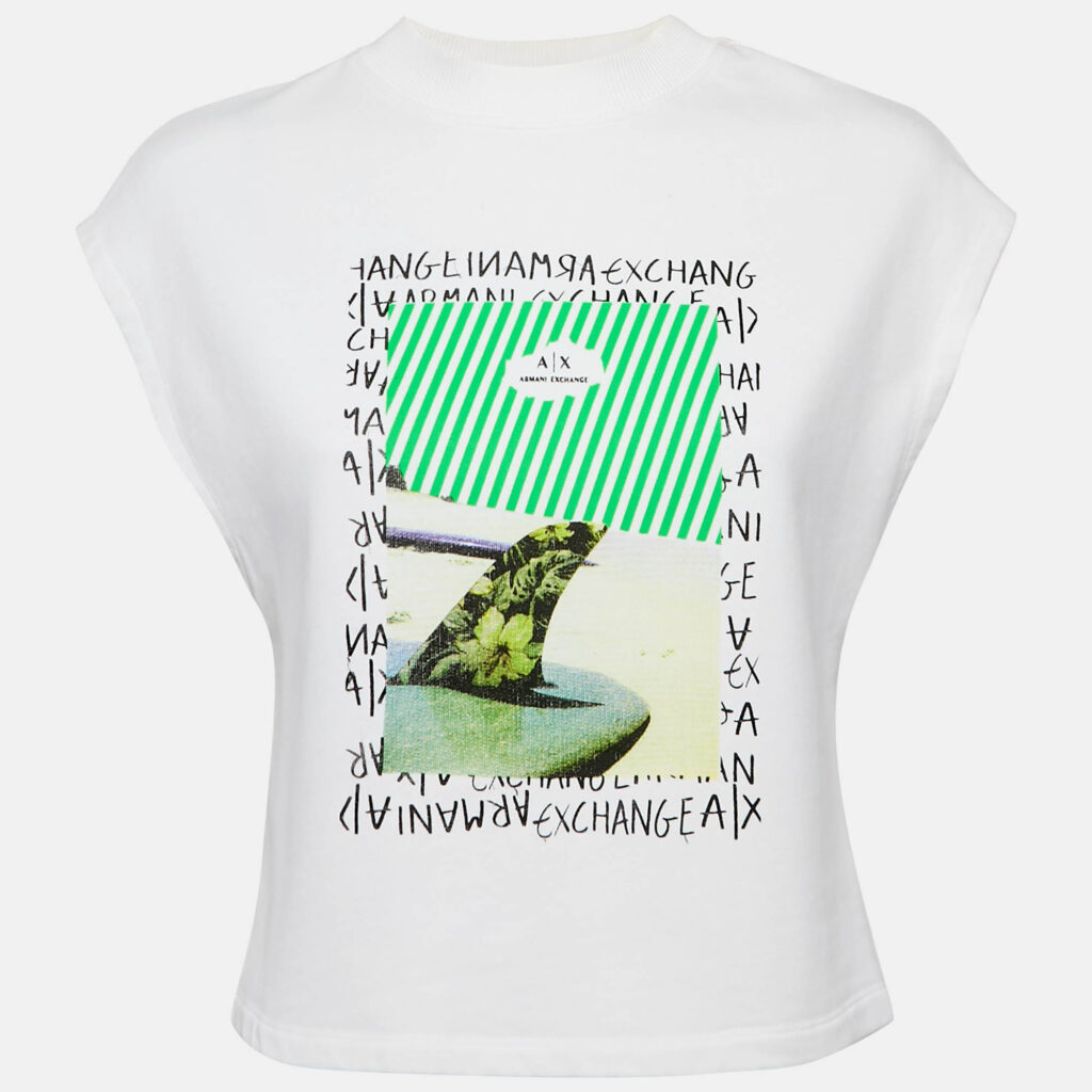 luxury-women-max-mara-used-clothes-p1154450-001 Max Mara White Printed Cotton Knit Crew Neck Crop Top XS