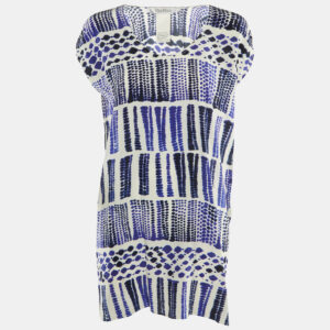 Max Mara Navy Blue & White Printed Silk Tunic S