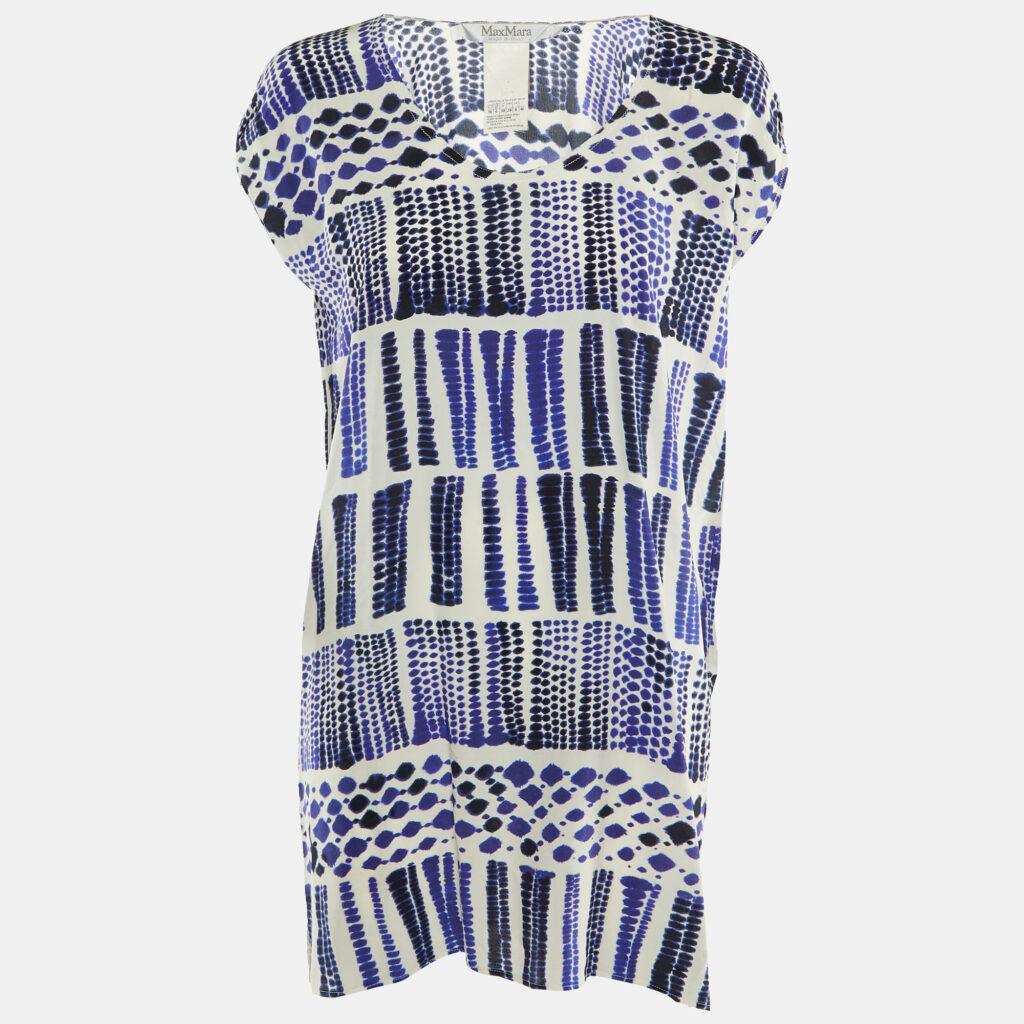 Max Mara Navy Blue & White Printed Silk Tunic S
