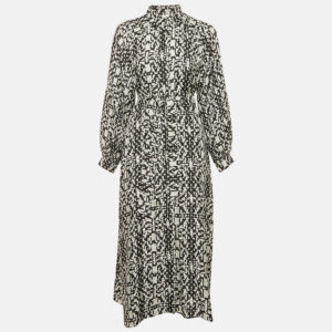 max mara black printed silk belted alpe midi dress m