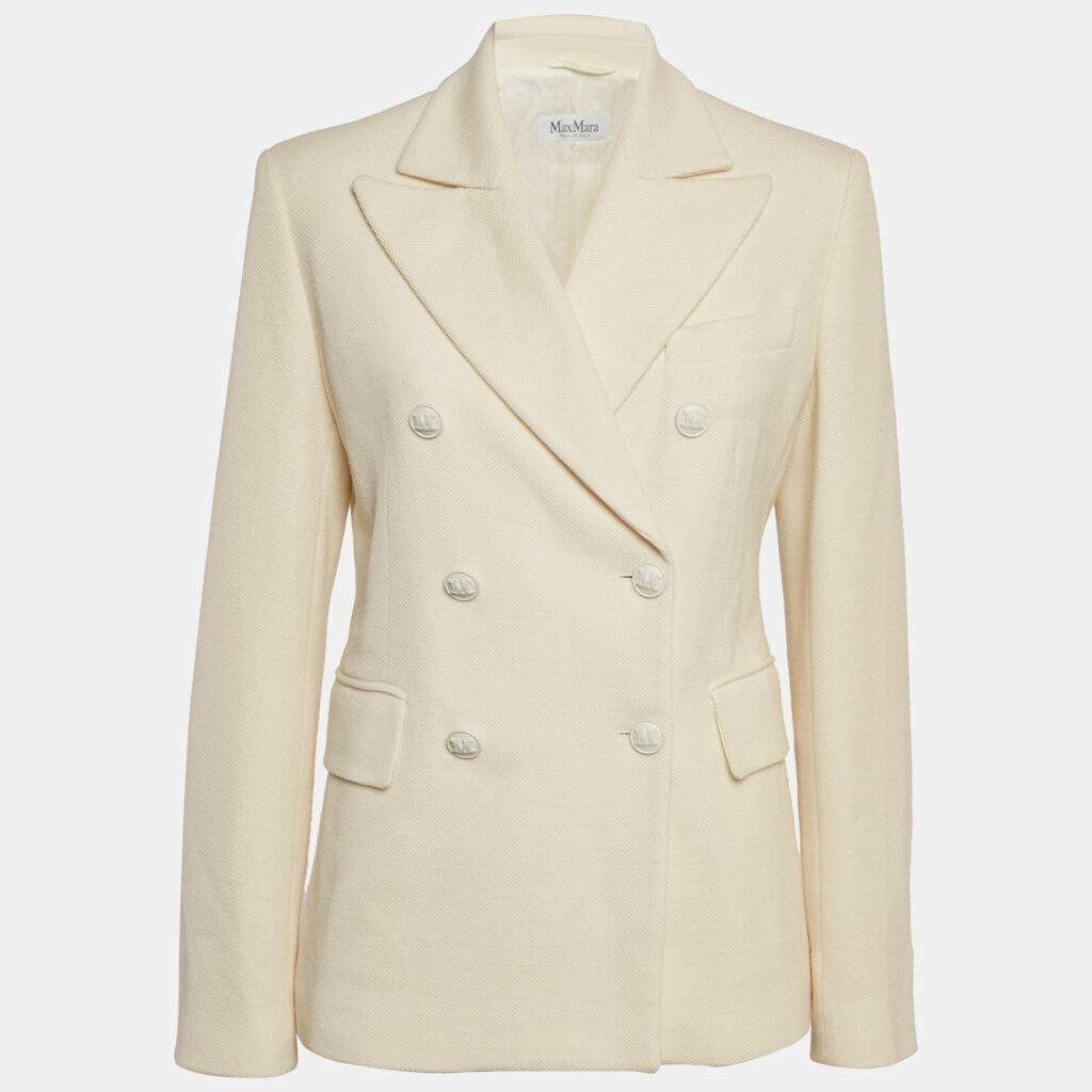 luxury-women-max-mara-used-clothes-p1164914-008.jpg Max Mara Cream Textured Wool and Cotton Double Breasted Blazer L